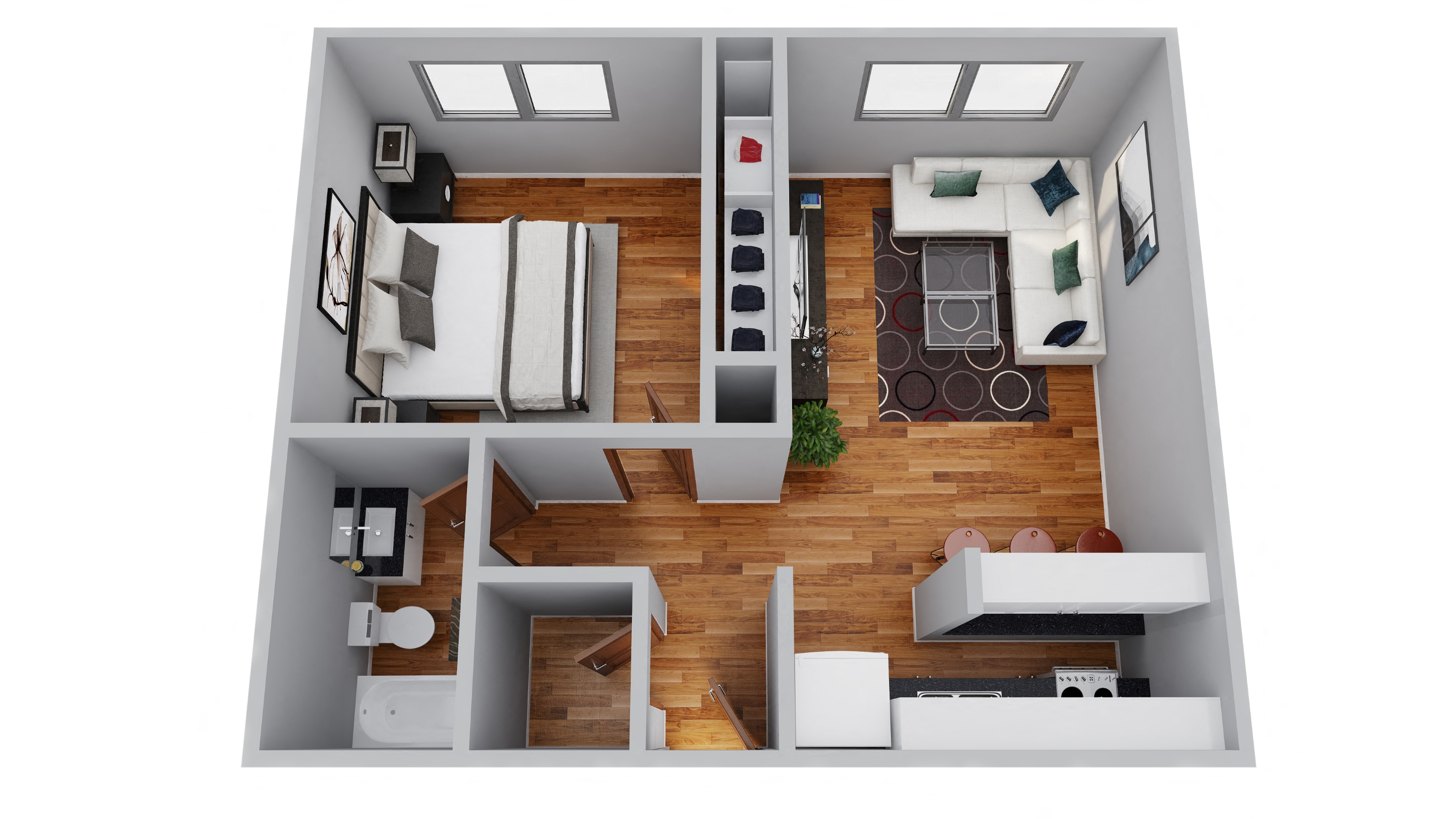 Floor plan for 1 bed, 1 bath, 560 sqft